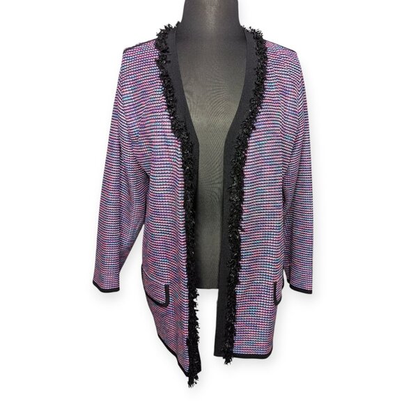 Exclusively Misook Woman Chic Multicolor Fringe Open Front Cardigan Size 3X - Picture 1 of 14
